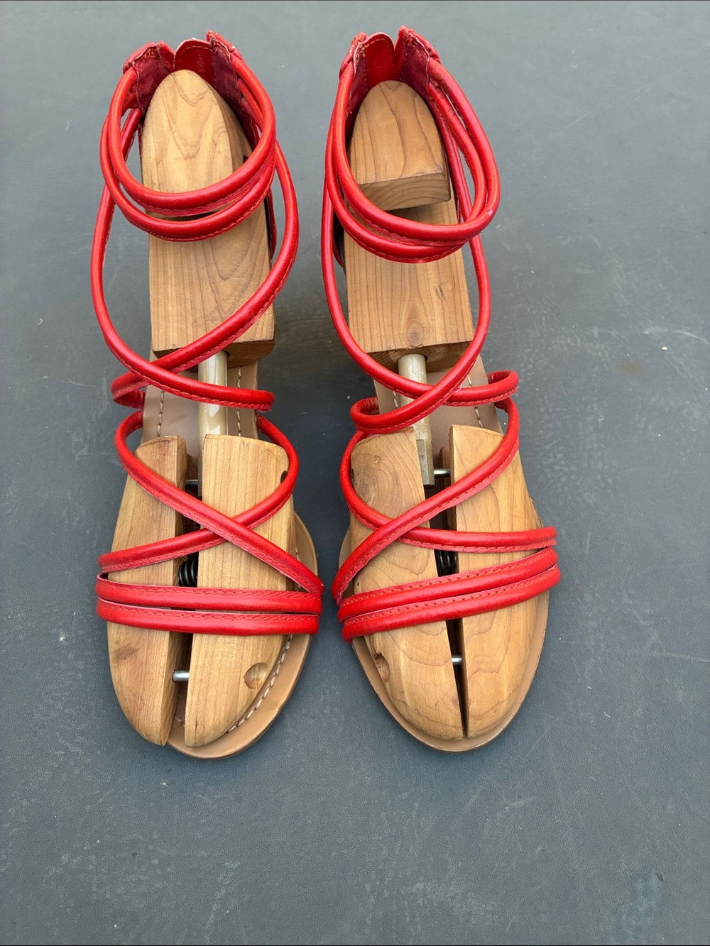 Women's Red Strappy Flat Sandals